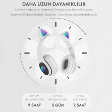 Mabeyn Kedi Kulak Rgb LED Işıklı Kablosuz Bluetooth Kulaklık Mikronlu Hafıza Kartı Girişli Kedi Kulaklık (Beyaz)