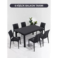 Mandella 90 x 150 6 Kişilik Antrasit Plastik Bahçe Mobilyası Mutfak Balkon Takımı