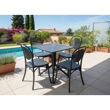 Evvon Viktor 4lü Set 70X70CM Masa Antrasit Bahçe Mobilyası Balkon Takımı Balkon Mobilyası Masa Takımı Mutfak Balkon Masası Bahçe Takımı Bahçe Sandalye