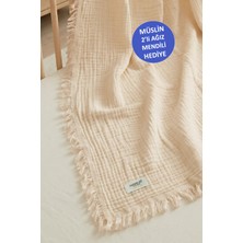 Hamur Bebek 4 Katlı Müslin Pike Örtü %100 Pamuk 2'li Ağız Bezi Hediyeli Yenidoğan 85x100 Battaniye Ekru