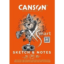 Mabeyn Canson Xsmart Çizim Kağıdı, Beyaz, Ince Taneli, 90 G/m², Uzun Taraflı Yapışkan Blok, A4-21 x 29,7 Cm, Beyaz, 50 Yaprak