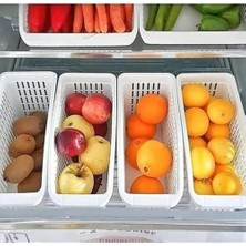 Mabeyn Buzdolabı Düzenleyici Sebzelik Dar Sepet Seti, Çok Amaçlı Plastik Organizer, 4 Parça, Krem