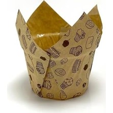 Mabeyn 50'li Kalın Lale Kapsül Kraft Kek Desenli Muffin Kek Kalıbı, Içi Yağlı Kağıt Tulip, Cupcake Kağıdı Doğum Günü Parti Dekorasyonu Için