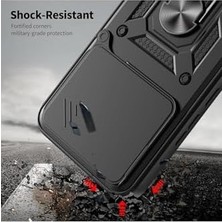 Mabeyn - 15T Pro ile Uyumlu Mi Kılıf Kamera Korumalı Sürgülü Yüzüklü Armor Zırh Kapak + 9h Ekran Koruyucu Set - Siyah