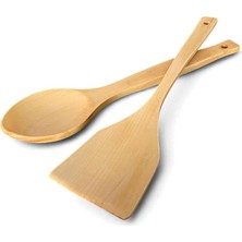 Mabeyn Doğal Akçaağaç Ahşap Kaşık ve Spatula Seti - 2 Parça Ahşap Mutfak Gereçleri | 12,6 Inç | Pürüzsüz Yüzey | Tencere Nazik