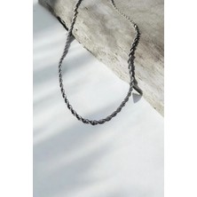 Luna Jewelry Erkek Gümüş Renk Rope 316L Çelik Burgu Zincir Kolye
