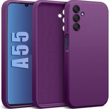 Mabeyn Galaxy A55 ile Uyumlu Kadife Iç Yüzeyli Kamera Korumalı Şok Emici Silikon Kılıf – Koyu Mor