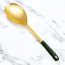 Mabeyn Mermer Desenli Gold Servis Kaşığı, 304 Kalite 18/10 Paslanmaz Çelik, Sunum Masa Sofra Yemek Servis Kaşığı (Yeşil)