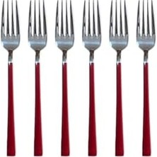 Mabeyn Gümüş Kırmızı Tatlı Çatalı Seti, Kahvaltı Çatal Seti, Paslanmaz Çelik, 6 Adet