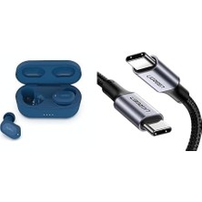 Mabeyn Soundform Play Kulak Içi Kulaklık, Mavi ve Type-C To Type-C 100 W Hızlı Şarj ve Data Kablosu 1.5 M