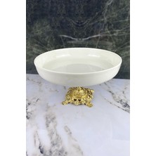 Mabeyn Gold Ayaklı Porselen Salata Sunum Kasesi Metal Ayaklı Porselen Yemek Servis Kasesi Beyaz 24 Cm, 147814123854