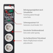 Mabeyn Super- Surge Protection 13.500 A 8li Priz Siyah