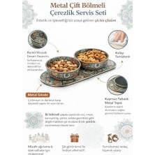 Mabeyn Metal Mozaik Desenli 2’li Servis Kasesi Seti, Çift Bölmeli Meze, Sos ve Kuruyemiş Sunum Kabı, Kaymaz Metal Servis Tepsili, Şık ve Dayanıklı Sofra Aksesuarı, Ev, Misafir Sunumlarına Uygun