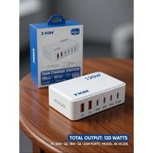 GUNKES 120W Gan Şarj Istasyonu USB & Type-C Çoklu Çıkış Hızlı ve Güvenli Şarj