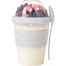 Mabeyn Renkli Take And Go Kaşıklı Hazneli Meyveli Yoğurt Kabı Piknik Iş Atıştırmalık Diyet Müsli Granola Süt Bardağı (Turkuaz)