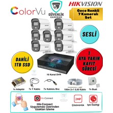 Hikvision Gece Renkli 7 Kameralı Ahd Güvenlik Seti 2mp Sesli 1tb Dahili SSD 16 Kanal Dvr