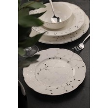 Mabeyn Kütahya Porselen Bone Olympos 56 Parça 12 Kişilik Yemek Takımı Leaves Silver