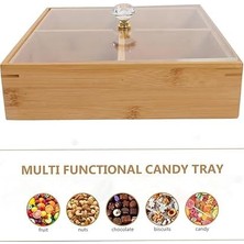 Mabeyn Promosyonca Bambu 4'lü Kapaklı Çerezlik, Kahvaltılık, Mika Kapak, Ahşap Bölmeli Servis Kutusu