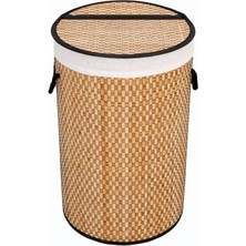 Mabeyn Deconox El Yapımı Hasır Katlanır Çamaşır Sepeti Yuvarlak 55 Litre (35CM*35CM*61CM), Doğal Malzemeden Üretilmiş Çamaşırlık (Natural)