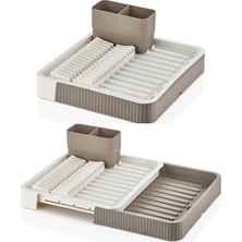 Mabeyn Açılır Kapanır Sürgülü Tabaklık, Plastik, Kaşıklık Bölümlü, Tezgâh Üstü Bulaşık Kurutmalık