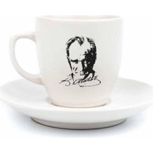 Mabeyn Palto Tasarım Atatürk Portre Krem Türk Kahvesi Fincanı - Hediye Seramik Türk Kahvesi Fincanı