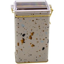 Mabeyn EVLE-ER048-9G Terrazzo Cream Desenli Dikdörtgen Metal Saklama Kabı 8X10 cm (Terrazzo Cream)