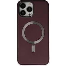 Mabeyn 14 Pro Max ile Uyumlu Bordo Coco Deri Magneticsafe Silikon Telefon Kılıfı
