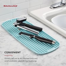 Mabeyn Kitchenaid Hızlı Kuruma Için Nervürlü Yüzeyli, Kaymaz Esnek Saklaması Kolay Kauçuk Kurutma Matı, 18 x 40 Cm, Maden Suyu