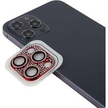 Mabeyn 12 Pro Full ile Uyumlu Taşlı Kamera Lens Koruyucu Çerçeveli Koruyucu Cl-08 Kırmızı