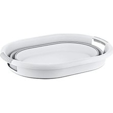 Mabeyn Katlanabilir Çamaşır Sepeti, Gri Beyaz, Plastik, Ergonomik Tutamaçlar, Modern Tasarım (25 Litre)