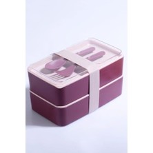 Mabeyn Porselen Diyarı 2 Katlı Mikrodalga Uyumlu Yemek Saklama Kabı Beslenme Kutusu Sporcu Öğrenci Okul Işyeri Sefer -Tası Mor