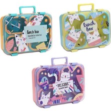 Mabeyn Renkli Kedi Desenli Beslenme Kutusu - 700 ml 3 Bölmeli Taşıma Kulplu Çocuk Beslenme Kabı Pp (Pembe)