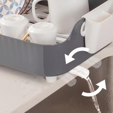 Mabeyn Porsima AKL-060 Gri Lüks Tabaklık Bulaşıklık-Yönlendirilebilir Su Akıtma Kanallı Bulaşık Sepeti-Kaşıklıklı