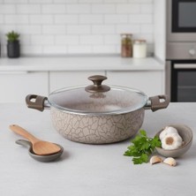 Mabeyn Papilla Magma Derin Tencere - 22CM-24CM Seçenekli - Iç Dış Beyaz ve Bronz Detaylı Yanmaz Yapışmaz Cam Kapaklı Çorba ve Yemek Tenceresi