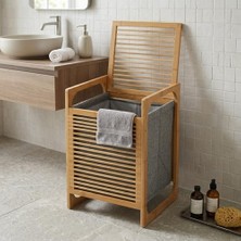 Mabeyn Deconox Doğal Bambu Çamaşır Sepeti (40X35X60 Cm) - Içi Bezli, Kapaklı ve Hasır Kulplu Ahşap Kirli Sepeti