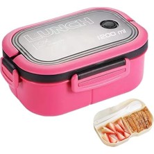 Mabeyn Busstier 1200 ml 2 Katlı 6 Bölmeli Bpa'sız Pp Plastik Sefer Tası ve Beslenme Çantası - Hava Kilitli Bento Lunch Box, Çatal ve Kaşık Dahil (Pembe)