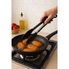 Mabeyn Silikon Uçlu Metal Maşa, 23 Cm, Siyah, Bpa Free, Yanmaz Yapışmaz Kaplama, Ergonomik Tasarım, Mutfak ve Mangal Için