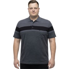 Battal Moda Battalmoda Erkek Büyük Beden Melanj Siyah Polo Yaka Kısa Kollu Çizgili Tişört 3xl-4xl-5xl-6xl