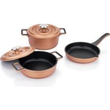 Mabeyn Schäfer Pro Cast Mini Döküm Tencere Seti 5 Parça-Rosegold