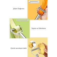 Mabeyn Paslanmaz Çelik Çift Taraflı Y Tipi Sebze Soyacağı, Bir Yüzü Düz, Diğer Yüzü Julienne Kesici Bıçaklı, Ergonomik Saplı, Patates Meyve ve Sebzeler Için Dayanıklı Mutfak Aparatı