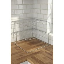 Mabeyn Sas Haus 3 Katlı Tabaklık Dolap Içi Düzenleyici Organizer Metal Tezgah Banyo Tabak Bardak Düzenleme Krom 24X24X20 cm