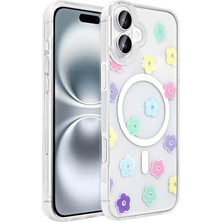 Mabeyn 16 ile Uyumlu Kılıf M-Safe Şarj Özellikli Şeffaf Folk Sert Kapak - Papatya