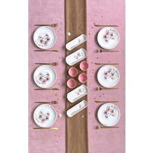 Mabeyn Erbaşlar Açelya Lüx Rölyefli 14 Parça 6 Kişilik Kahvaltı Takımı Seti Pembe