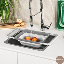 Katlanabilir Süzgeç, Silikon Süzgeç, Katlanabilir Akordiyon Evye Üstü Süzgeç, Büyük Boy Süzgeç 5,5 L