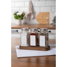Mabeyn 3'lü Gümüş Baharatlık Seti Ahşap Stantlı