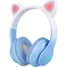 Mabeyn Stn-28 Pro Kedi Kulaklı Tasarımlı Rgb Işıklı Bluetooth Kulaklık Mavi