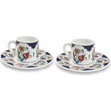 Mabeyn Renkli Desenli Porselen Türk Kahvesi Fincan Takımı, 2’li Set, Geleneksel Kahve Kültürünü Yansıtan Şık Fincan ve Tabak, Ev ve Ofis Kullanımına Uygun, 80 ml