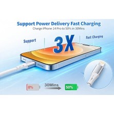 Mabeyn 2 Adet x 2 Metre Kablo Seti, Wahoo Type C-Lightning 27WATT Pd Hızlı Şarj, Beyaz/gümüş Metal