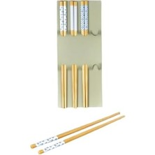 Mabeyn Bambu Yemek Çubuğu Seti, 23 Cm, Siyah Beyaz Desenli, 4 Çift (Mavi)