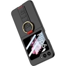 Mabeyn Galaxy Z Flip 6 Kılıf Kamera Korumalı Yüzüklü Karbon Tasarımlı Flip Ring Kıpta Kapak-Gri-Yeşil